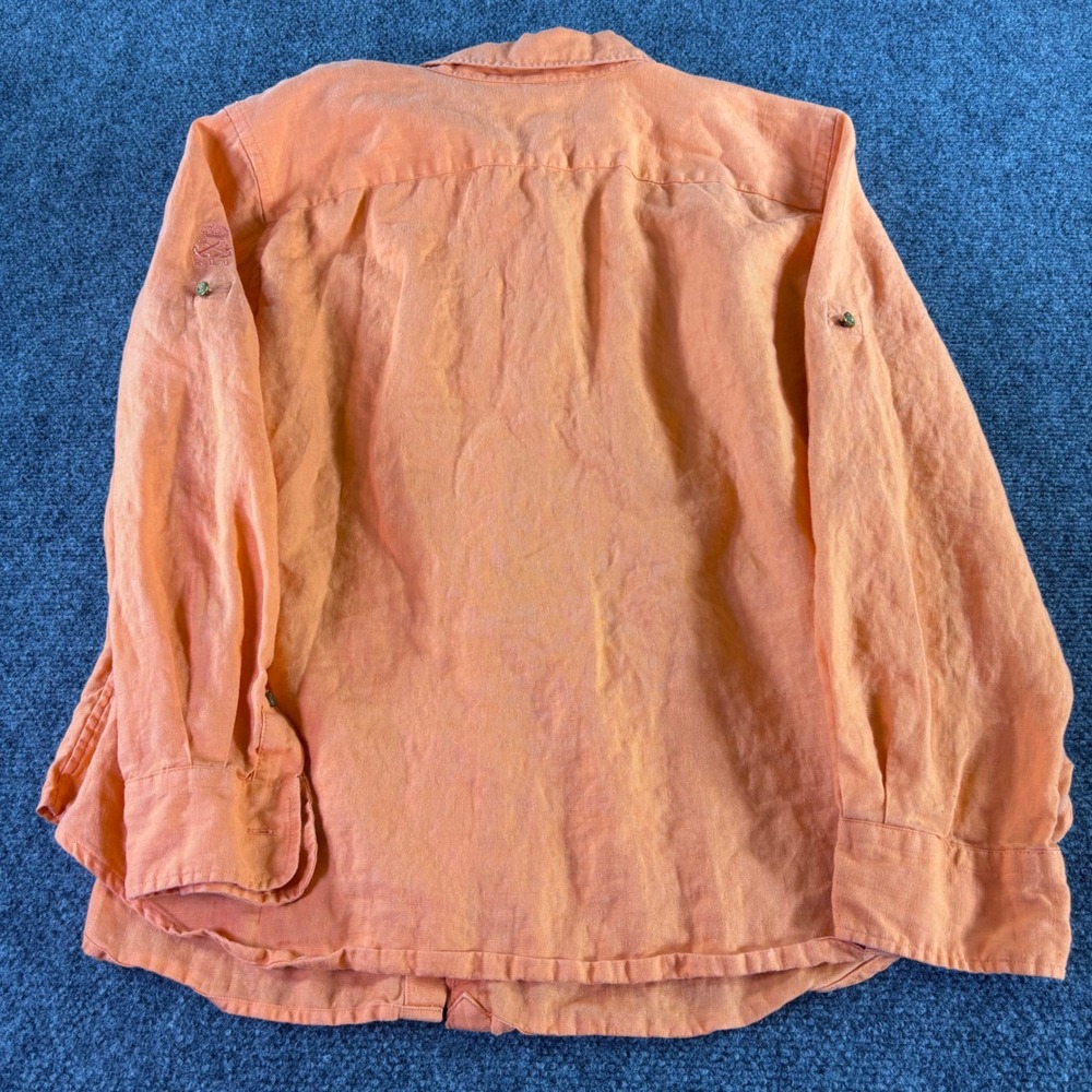 Lauren Ralph Lauren Button Down Shirt Womens 1X Orange 100% Linen Crest Nautical